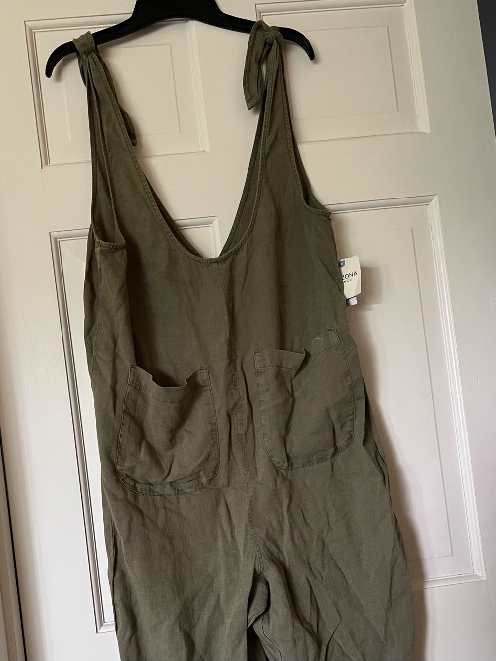 Arizona Jean Company Olive Tie-Strap Linen-Blend Jumpsuit